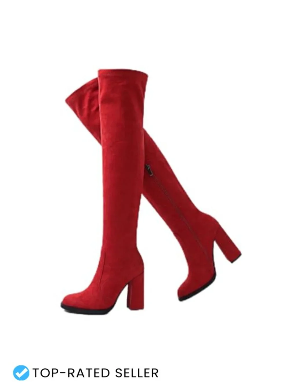 Faux Suede Over the Knee Boots Chunky Heel Side Zipper Round Toe